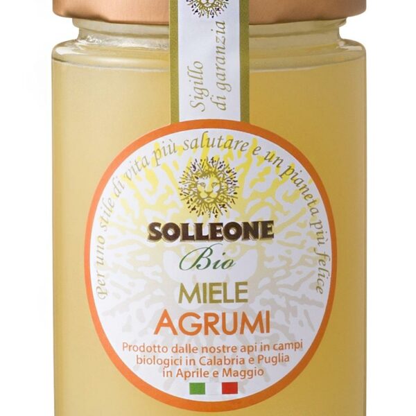 Miele agli Agrumi BIO Solleone - 250g, 100% Italiano, Ottimo Nelle Preparazioni di Pasticceria e Ideale sulle Gallette BIO